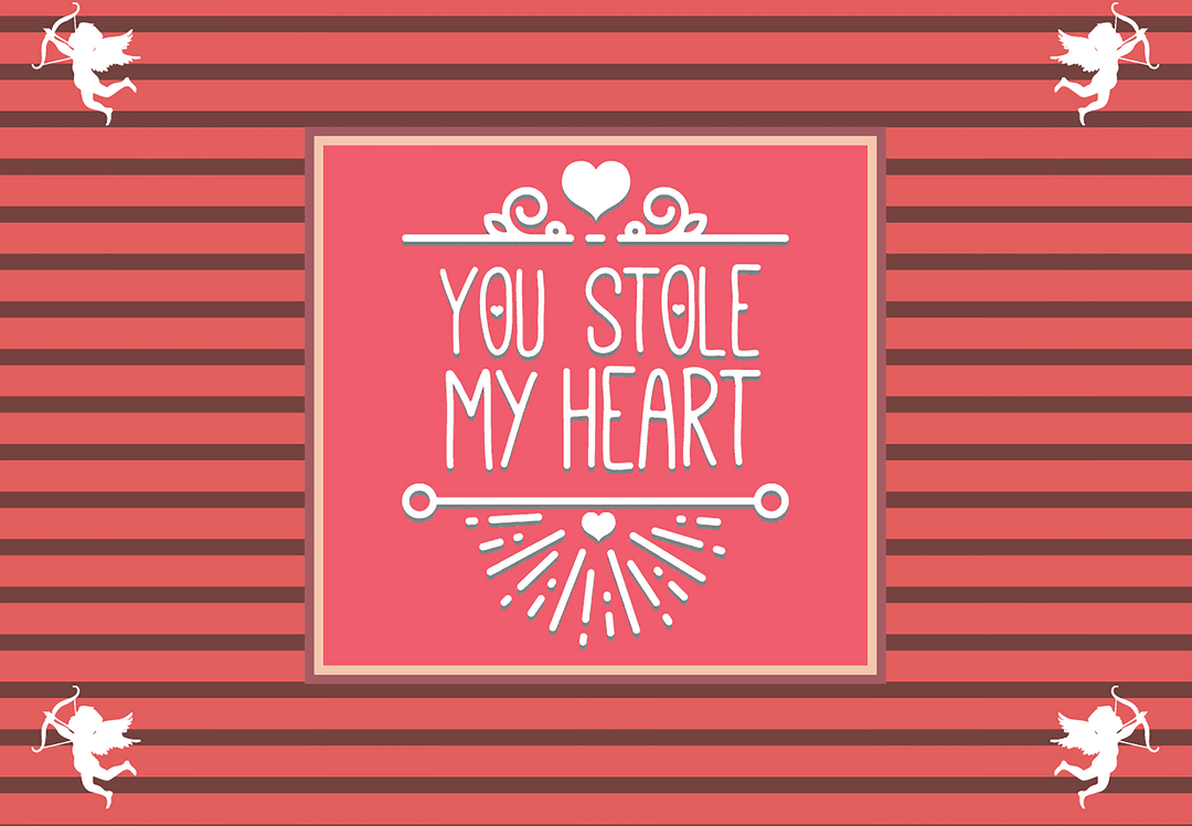 You Stole My Heart Text with Cupid Arrows on Transparent Background
