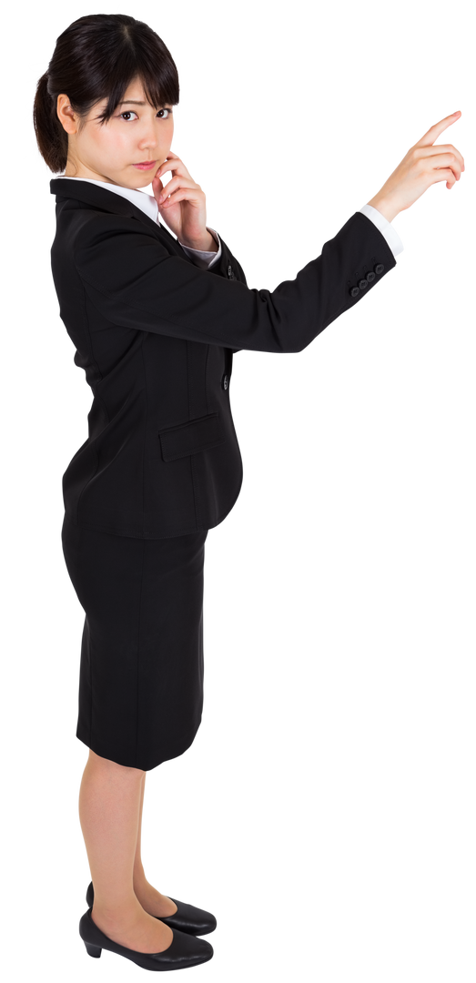 Asian Businesswoman in Professional Attire Pointing Up Transparent Background - Download Free Stock Images Pikwizard.com