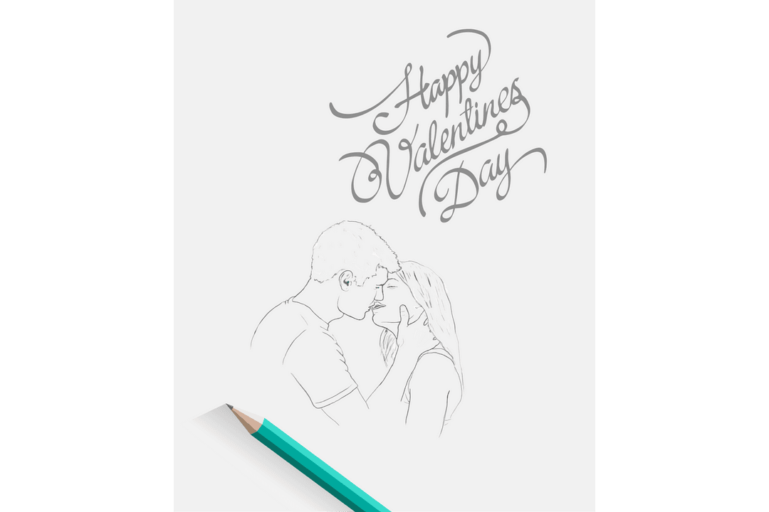 Transparent Valentine Card with Couple Kissing Illustration