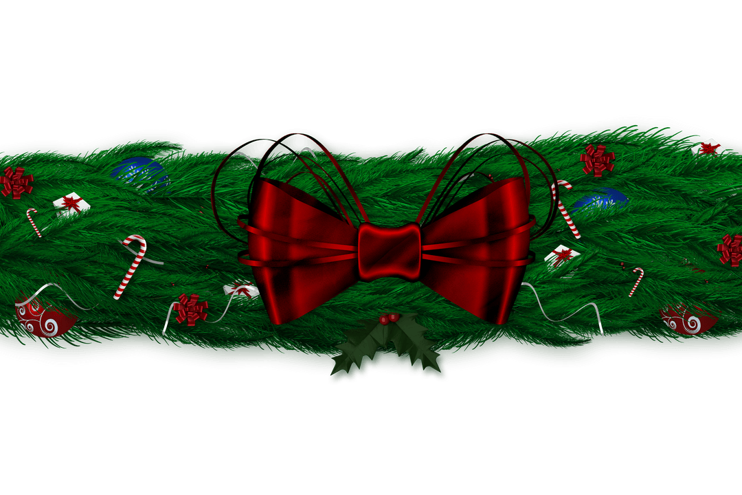 Transparent Christmas Garland with Red Bow and Ornaments