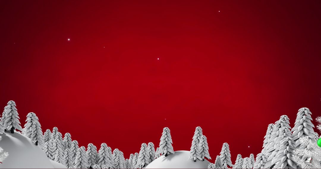Christmas Snowy Landscape with Trees and Red Background