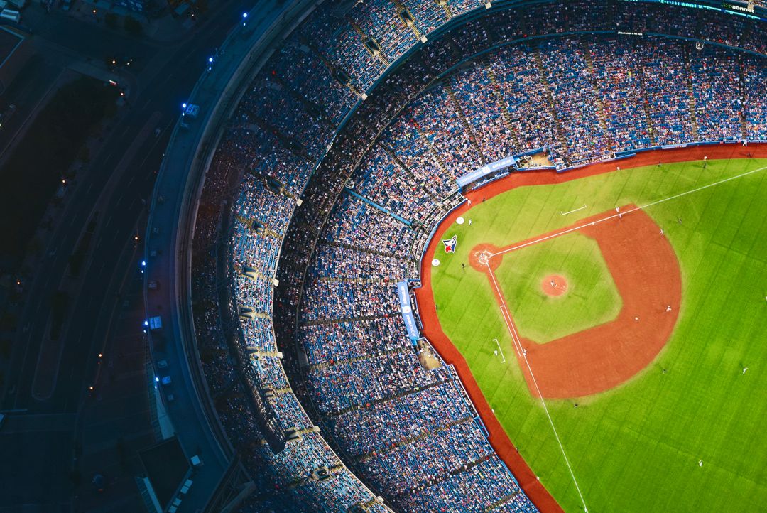 Aerial View of Crowded Baseball Stadium at Night - Free Images, Stock Photos and Pictures on Pikwizard.com