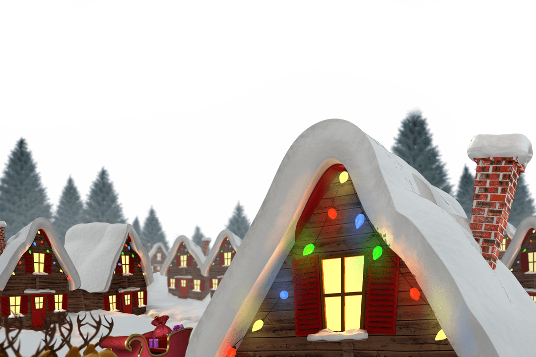 Snowy Christmas Village with Illuminated Homes and Sleigh