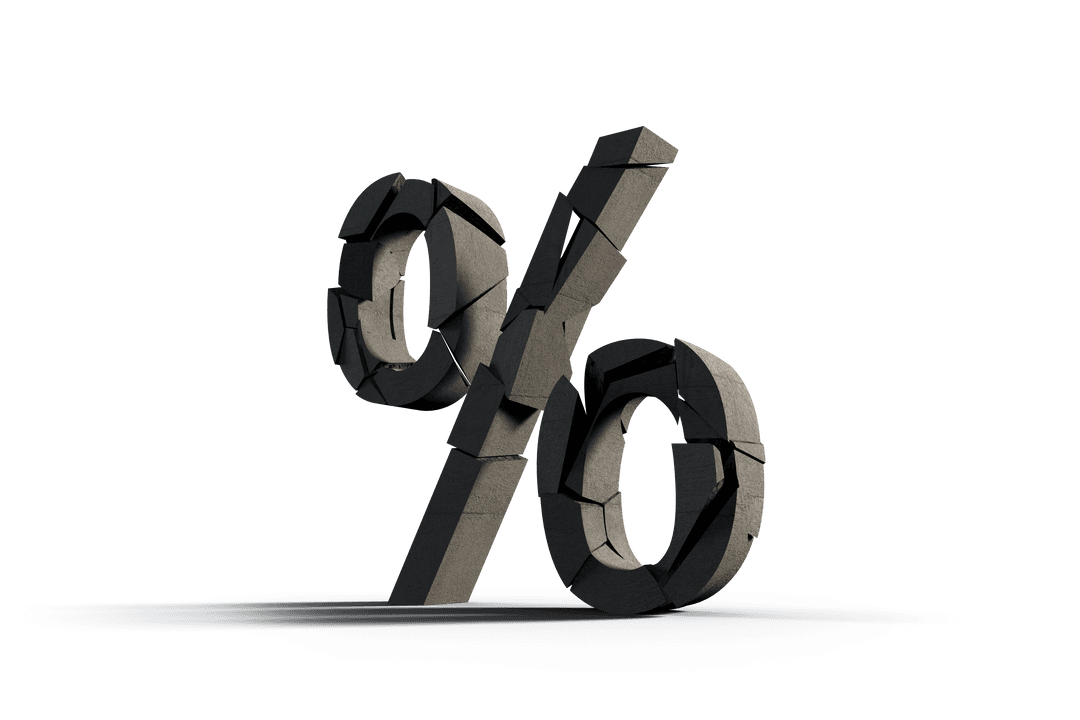 Shattered Percent Symbol on Transparent Background for Economy Themes