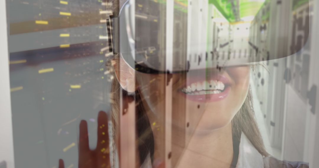 Woman Experiencing Virtual Reality in Data Center Environment