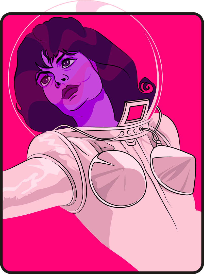 Futuristic Female Astronaut with Bubble Helmet on Transparent Background