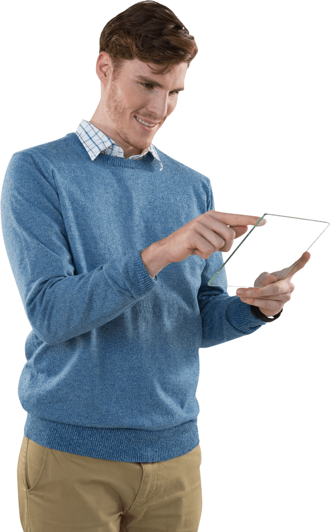 Confident Man Reading Document with Crystal Clear Transparency