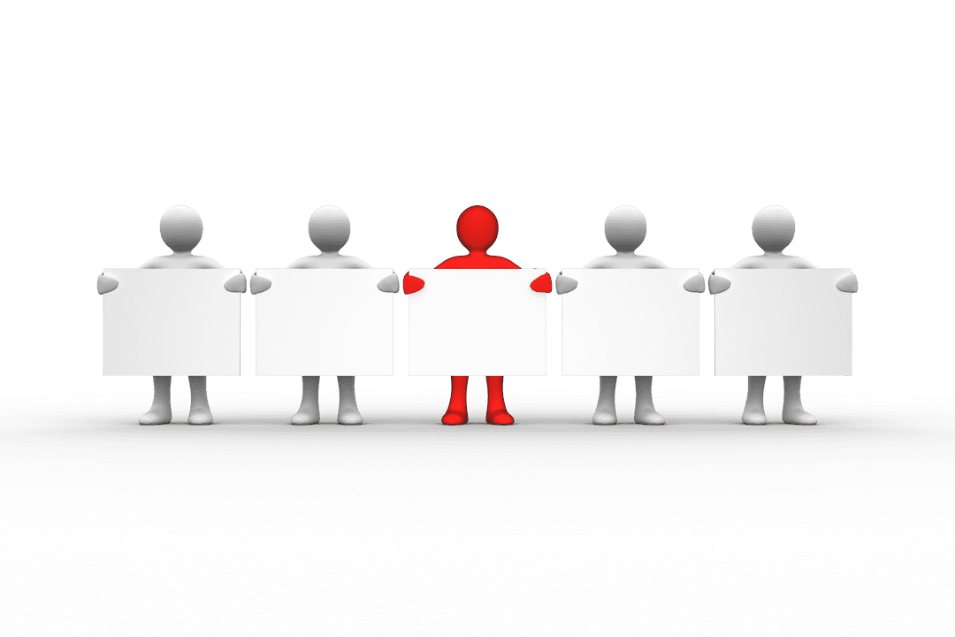 Transparent Human Figures Holding Blank Signs for Communication