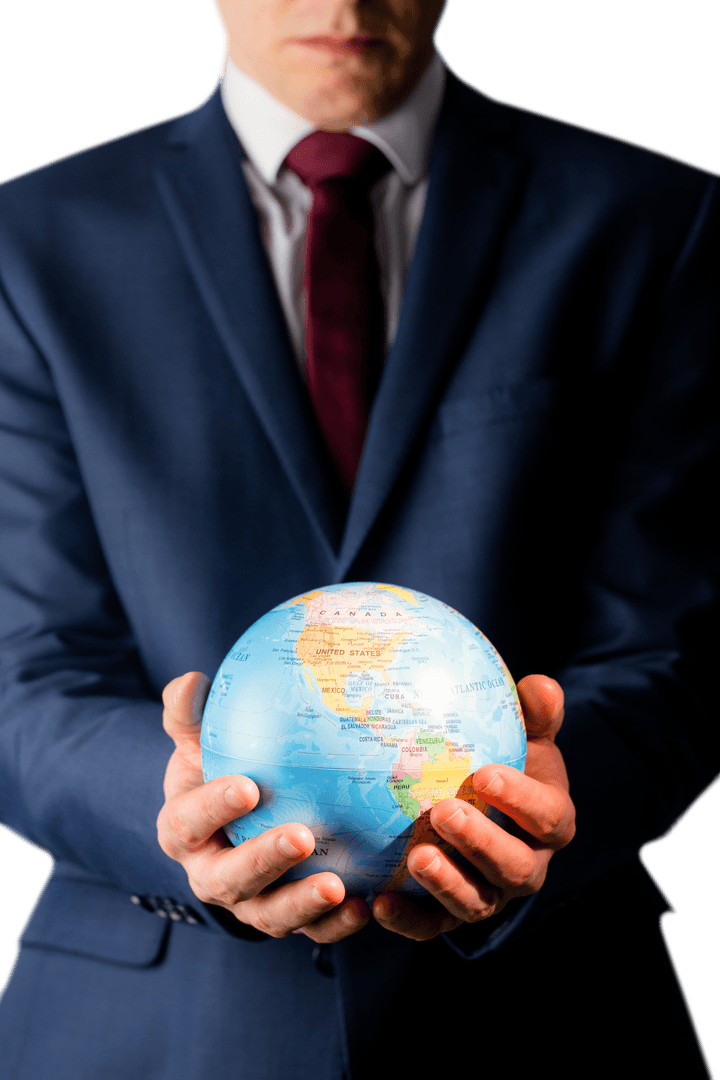 Businessman Holding Transparent Globe Hand Focused