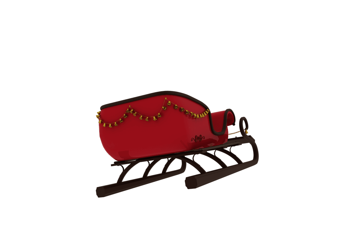 Christmas Red Sledge with Garland Transparent Background