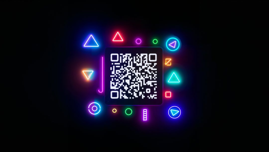 Futuristic Neon-Enhanced QR Code with Abstract Geometric Shapes