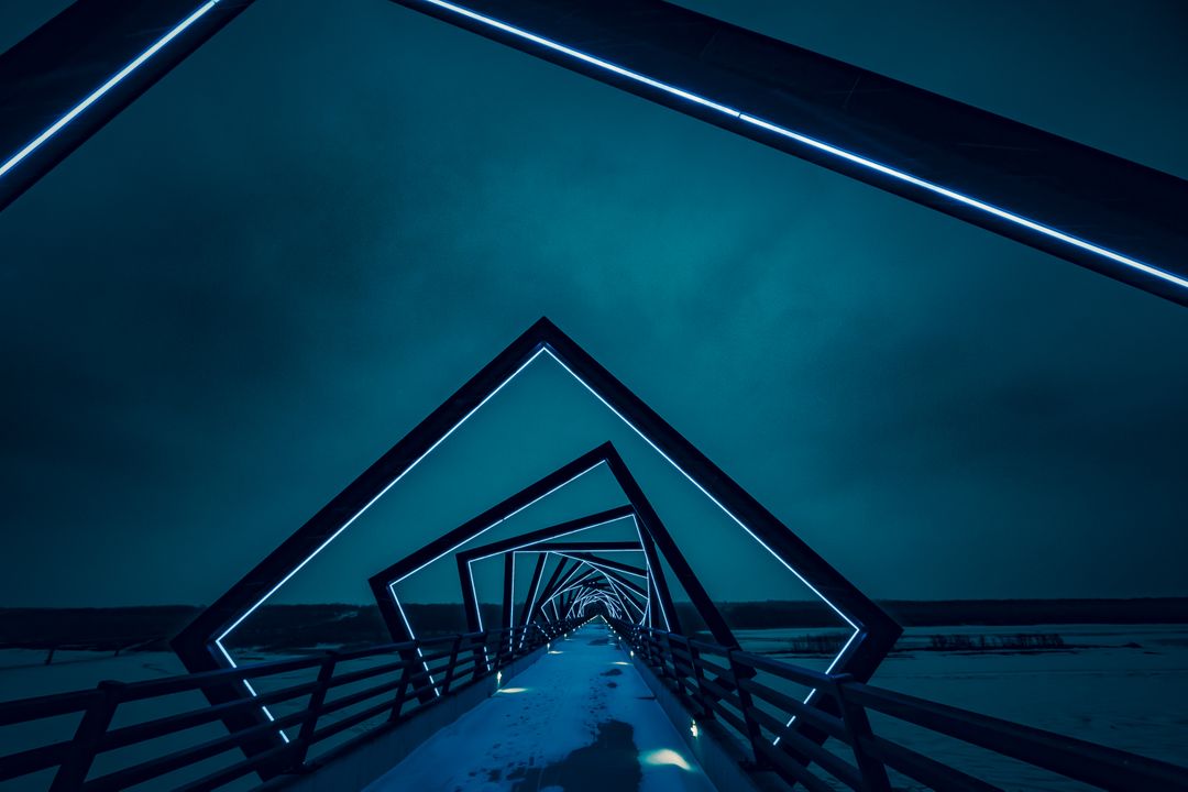 Futuristic Geometric Bridge with Neon Lights at Night - Free Images, Stock Photos and Pictures on Pikwizard.com