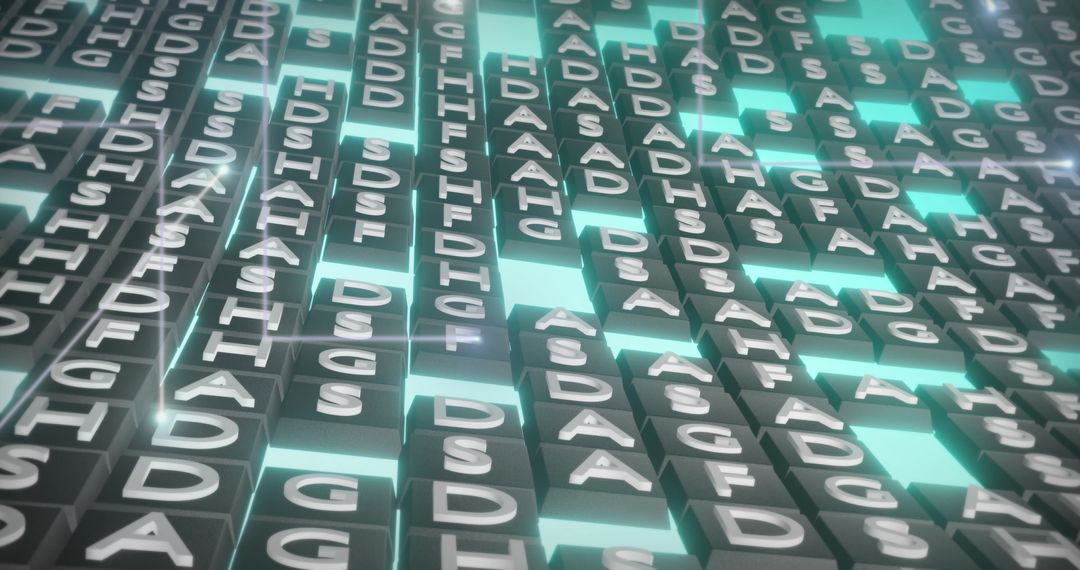 Glowing Data Streams with Flowing Letters Background