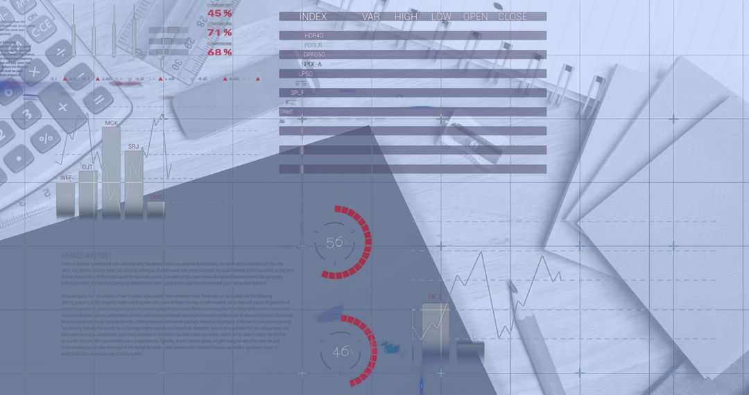 Composite of Statistical Data and Office Tools on Desk