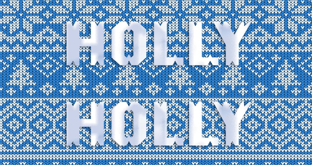 Christmas Holly Text on Knitted Blue Background - Free Images, Stock Photos and Pictures on Pikwizard.com