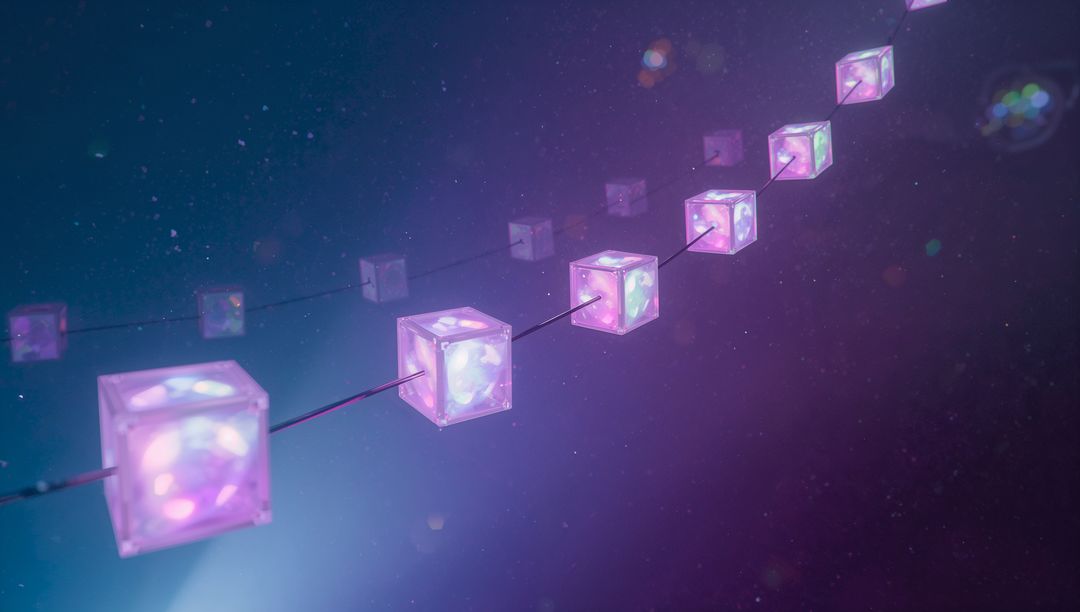 Futuristic Translucent Cubes with Cosmic Glow and Floating Lights
