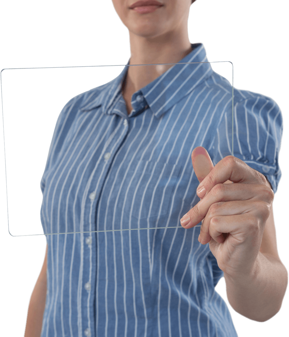 Businesswoman Interacting with Transparent Tablet Interface
