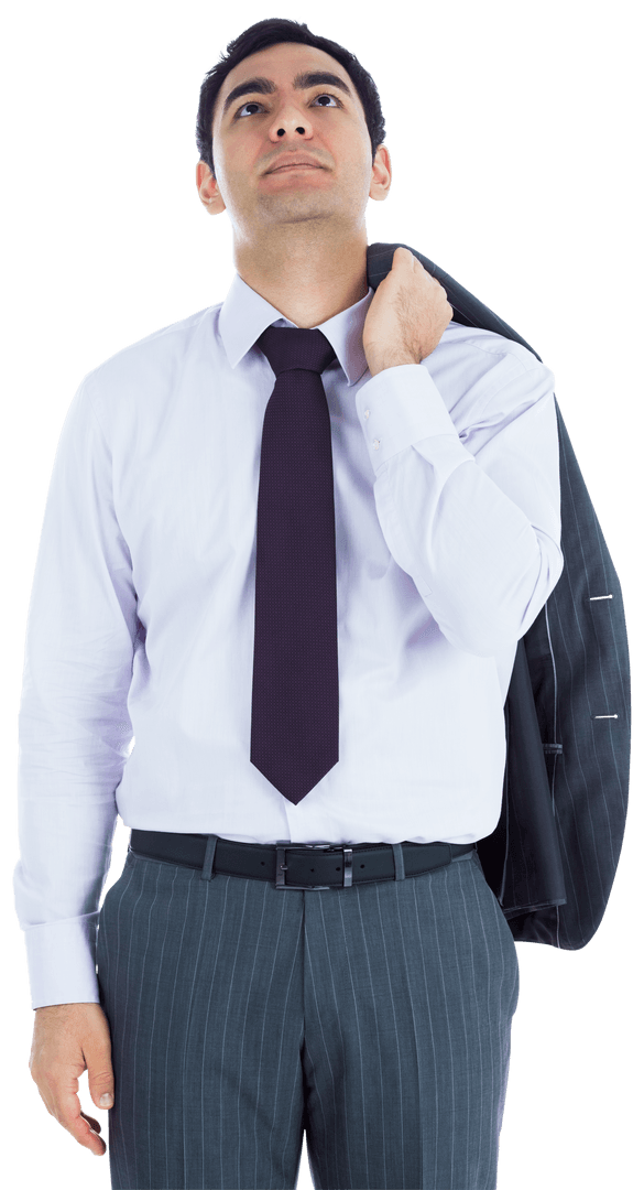 Thoughtful Businessman Holding Jacket in Contemplation Transparent Background
