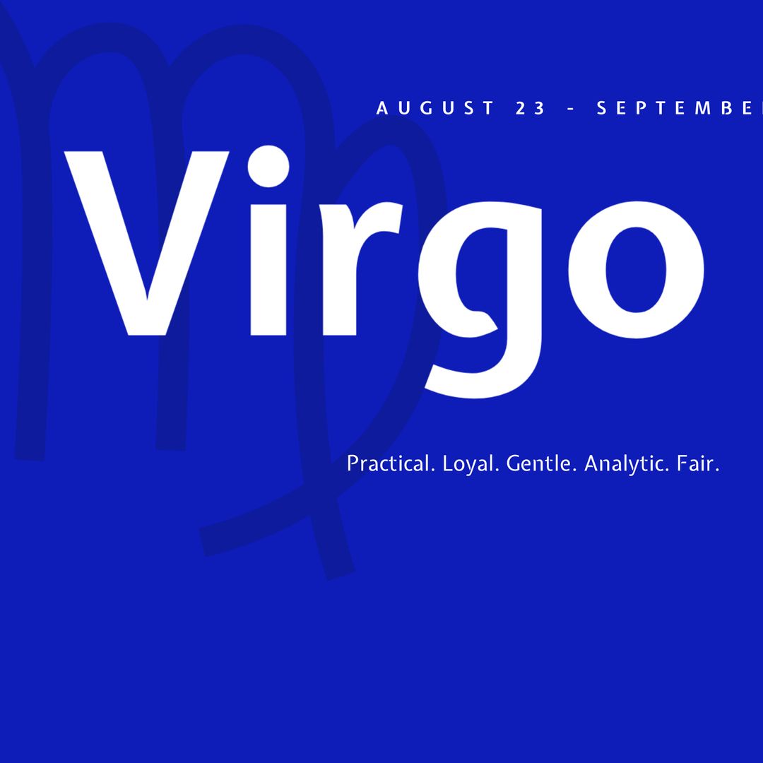 Deep Blue Virgo Zodiac Graphic with Traits and Dates - Download Free Stock Templates Pikwizard.com