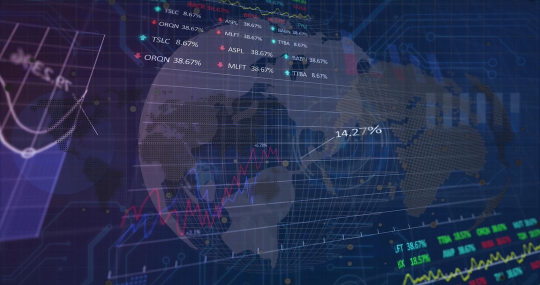 Global Financial Data Visualized on Digital Network Interface