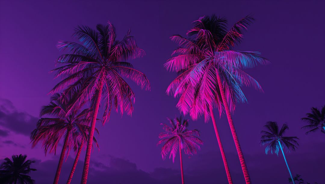 Surreal Neon Palm Trees Under Vibrant Dusk Sky