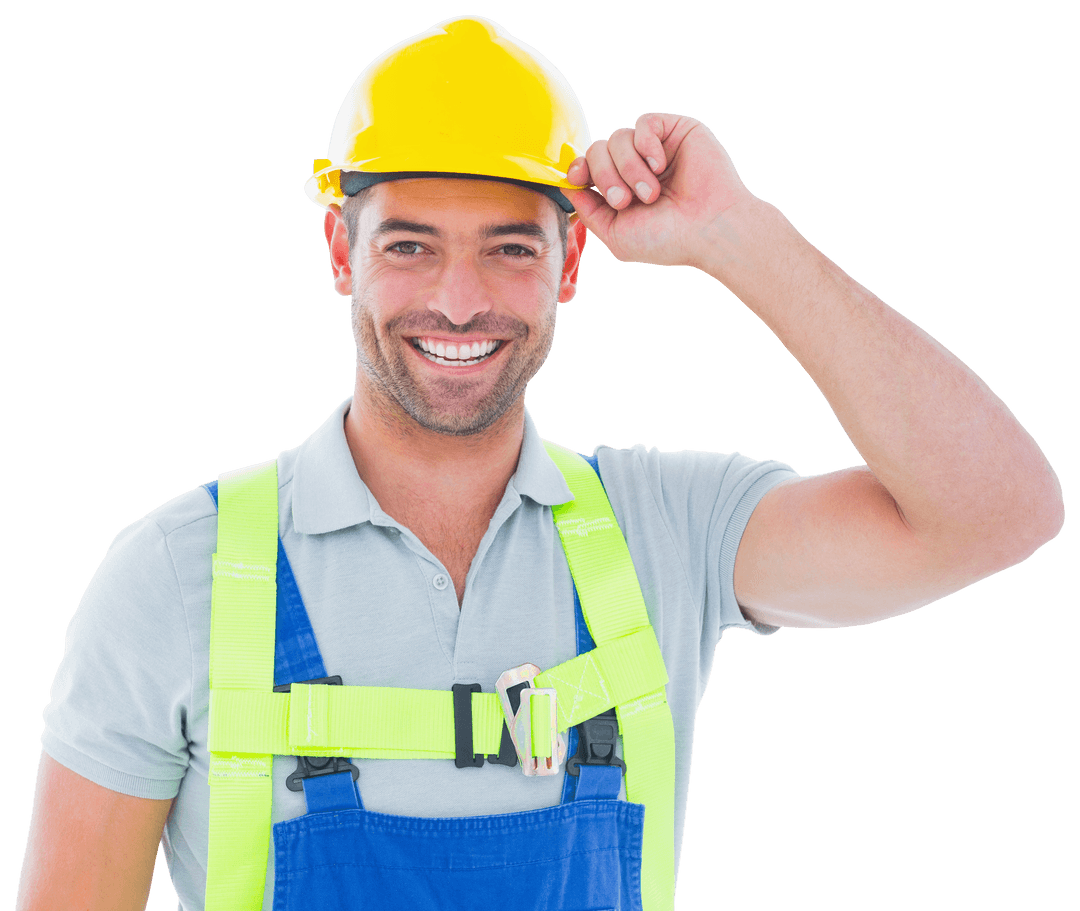 Smiling Worker in Hard Hat and Reflective Gear