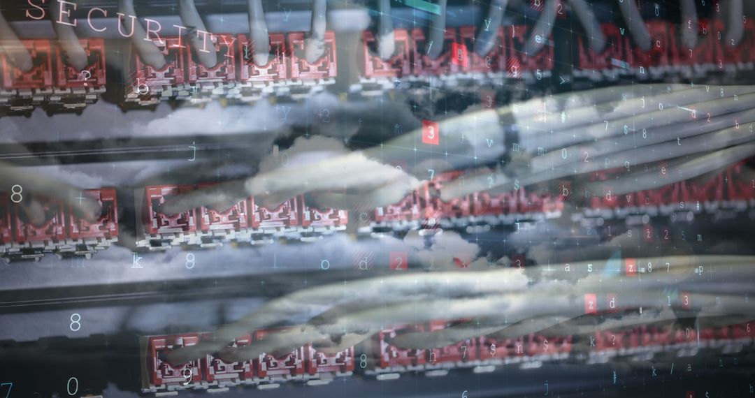 Cybersecurity Concept with Server Wires and Cloud Overlay