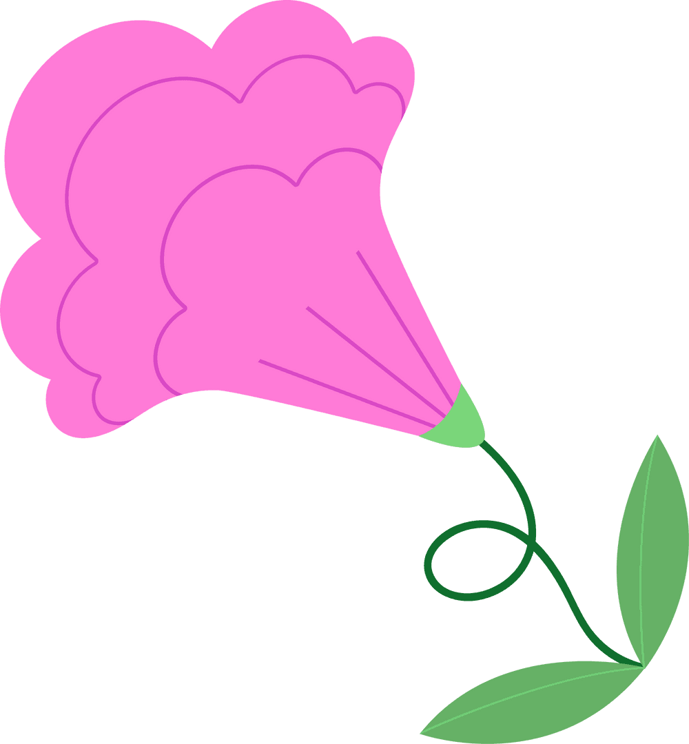 Pink Cartoon Flower with Loop Stem on Transparent Background