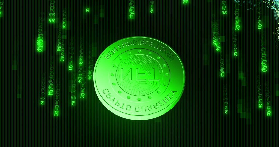 Futuristic Cryptocurrency with Glowing Currency Symbols