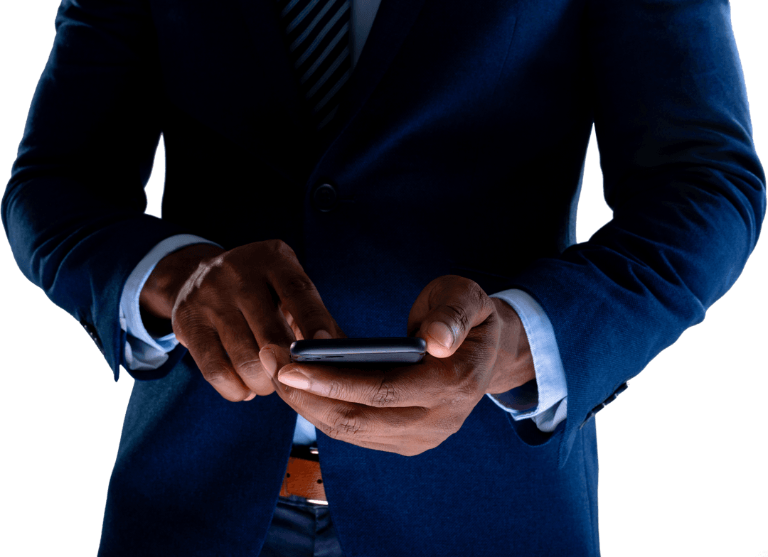 Transparent Professional Businessman Using Smartphone Isolated