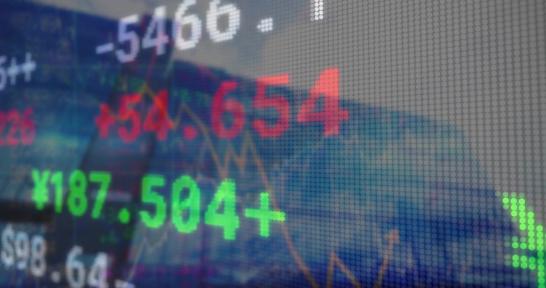 LED Ticker Displaying Financial Data and Line Graph