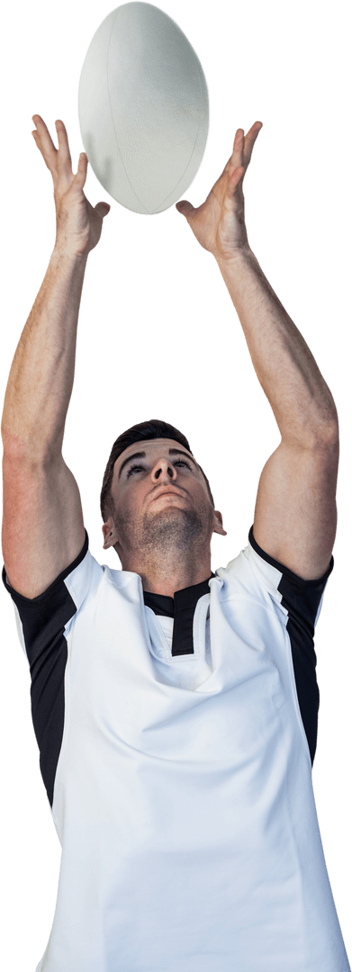Rugby Player Catching Ball on Isolated Transparent Background