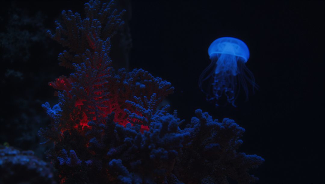 Luminous Jellyfish and Coral in Tranquil Aquarium Scene