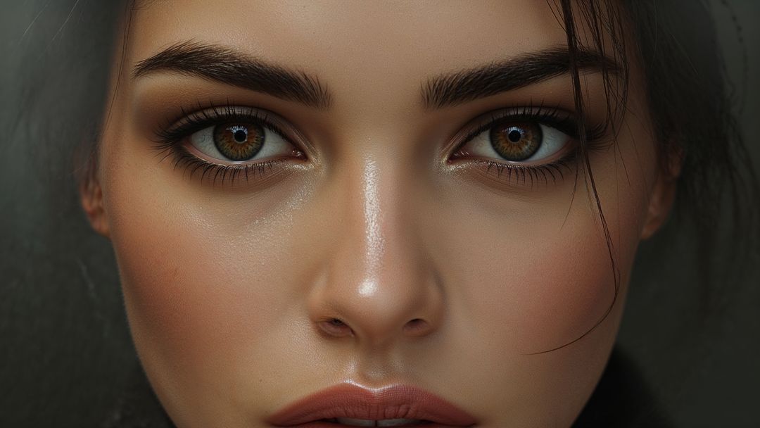 Striking close-up portrait of beautiful lady with subtle expressions