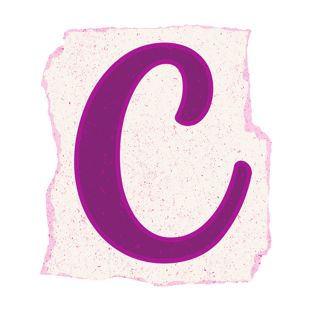 Transparent Textured C Letter on Speckled Torn Paper Design