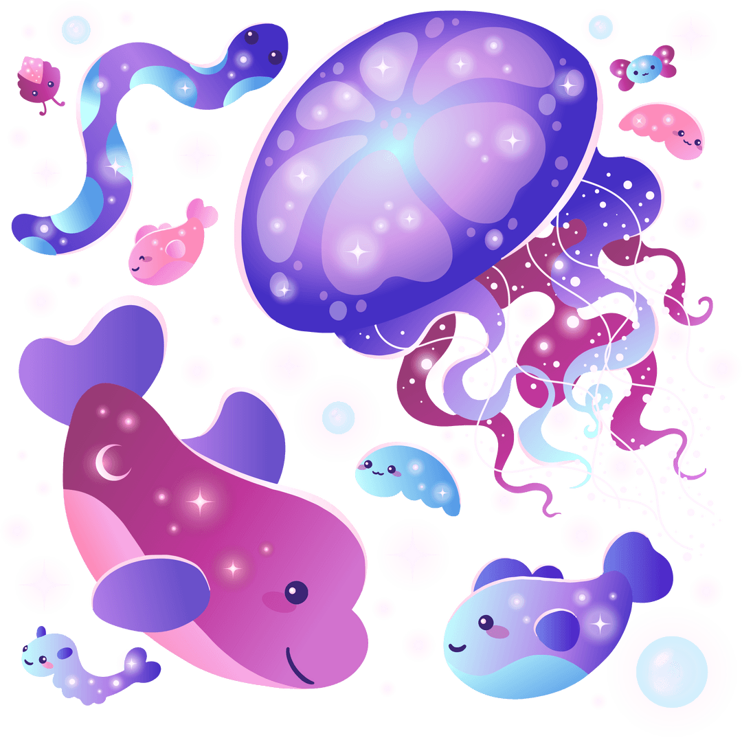 Whimsical Marine Life with Transparent Background Fantasy Illustration