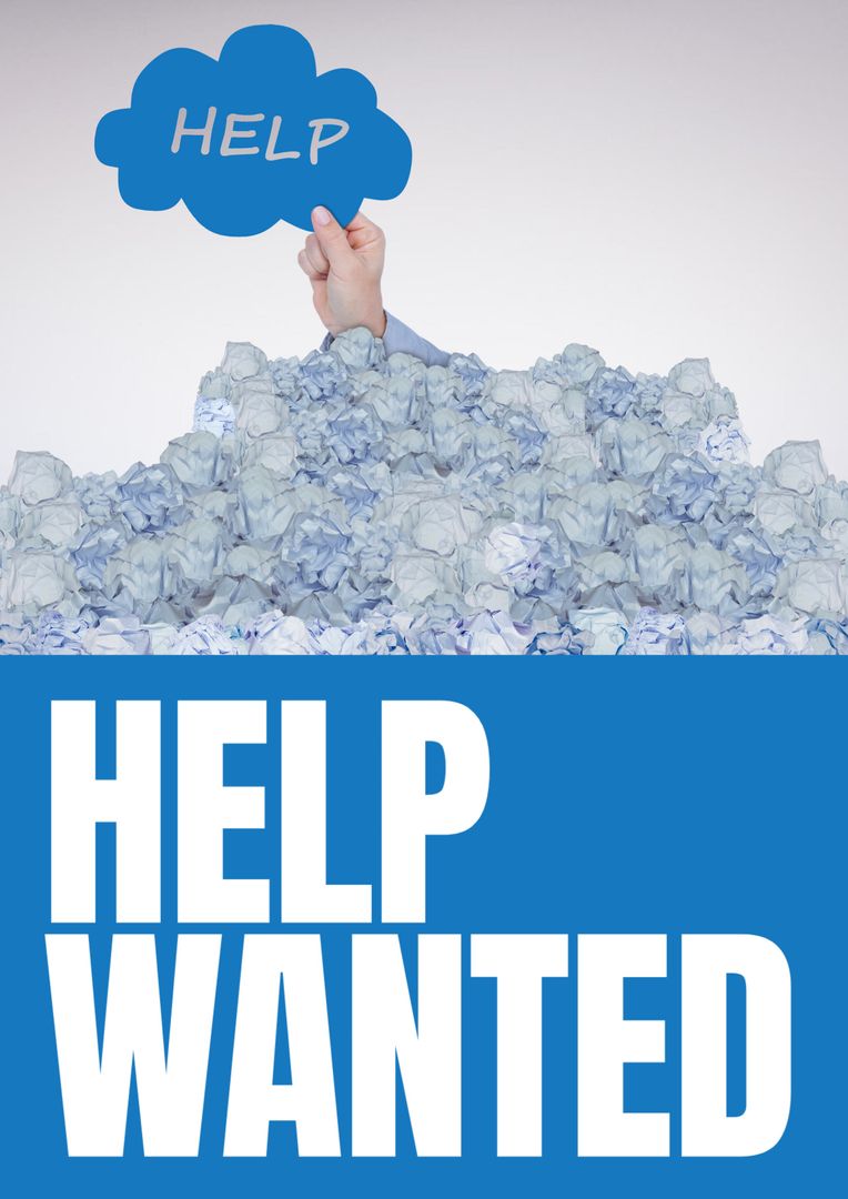 Overwhelmed Person Seeking Help Among Piles of Paper