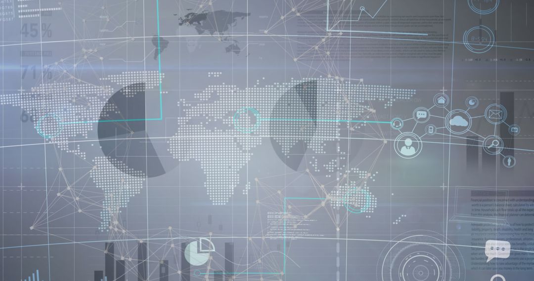 Global technology and data processing over world map