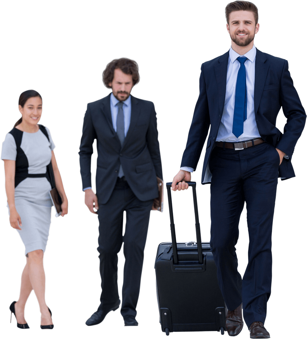 Team of Business Professionals Walking with Points of Interest Transparent Background