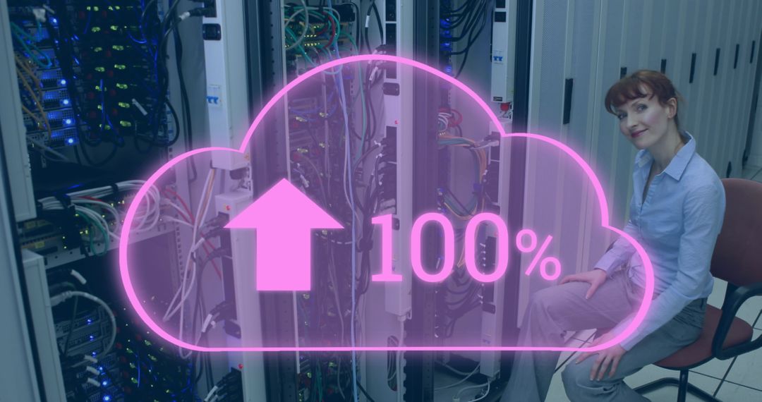 Woman in Data Center with Cloud Computing Concept