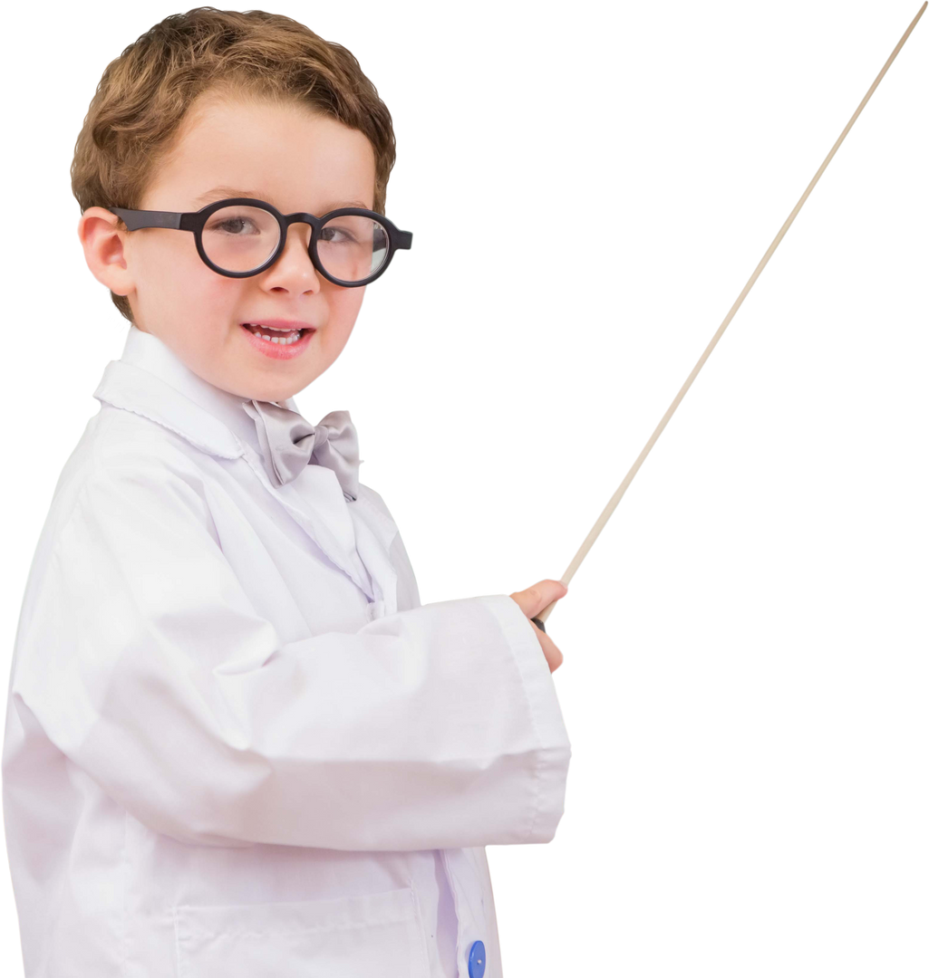 Smiling Boy Scientist in Lab Coat with Pointer Transparent Background - Download Free Stock Images Pikwizard.com