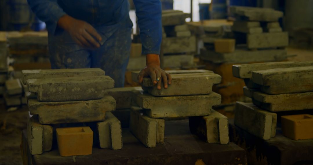 Worker Handling Blocks in Industrial Setting - Free Images, Stock Photos and Pictures on Pikwizard.com