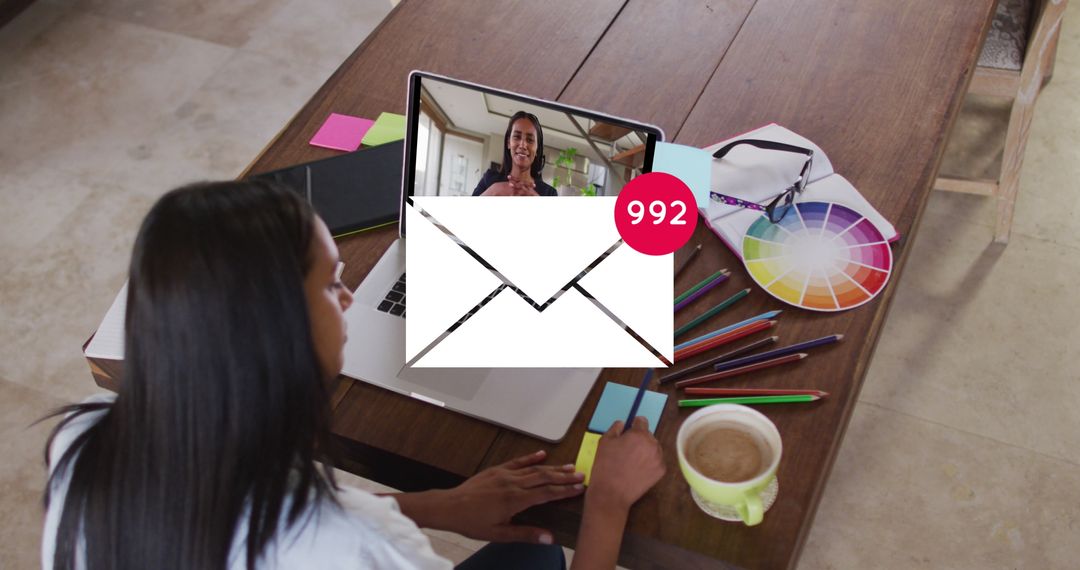 Woman on Video Call with Email Notification Concept