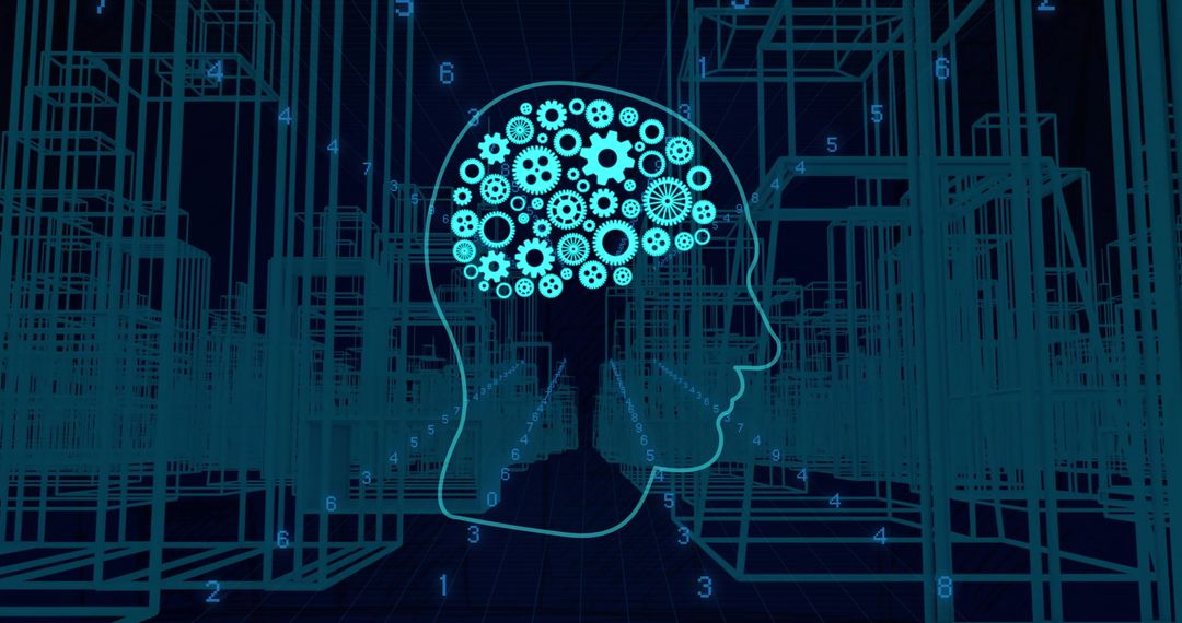 Human Head Silhouette with Gears: Artificial Intelligence Concept