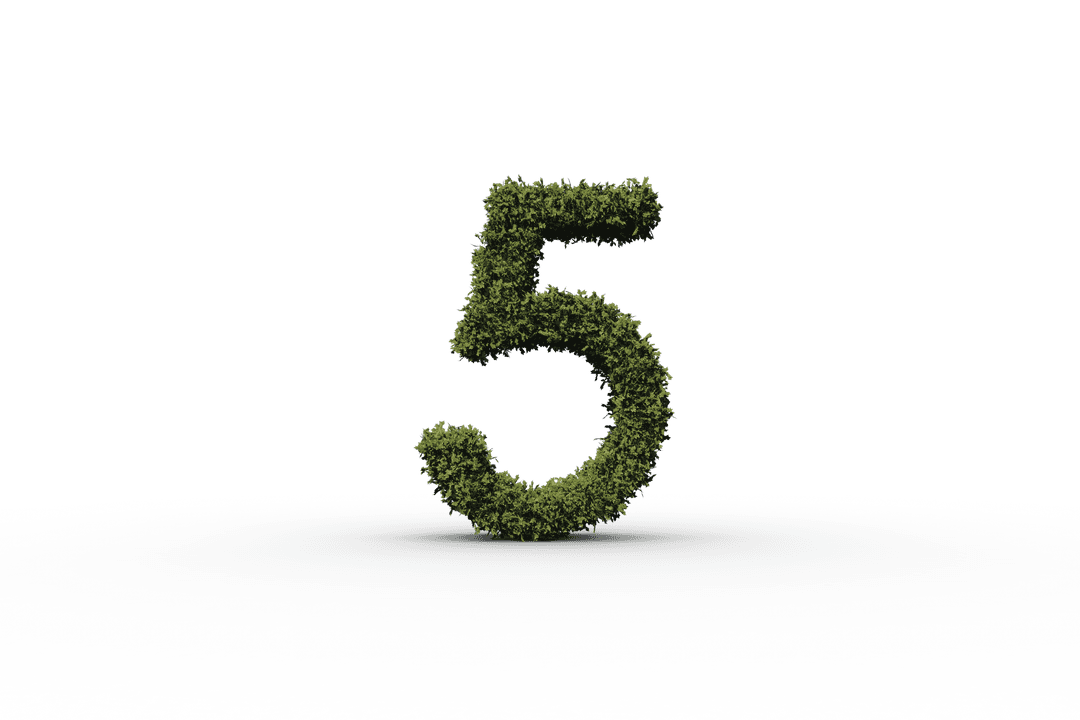 Grass Textured Number 5 on Transparent Background