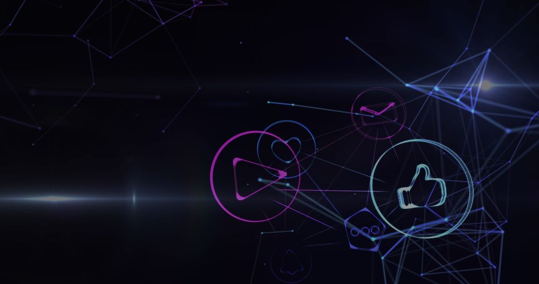 Digital Network Interface with Media UI Icons on Dark Background