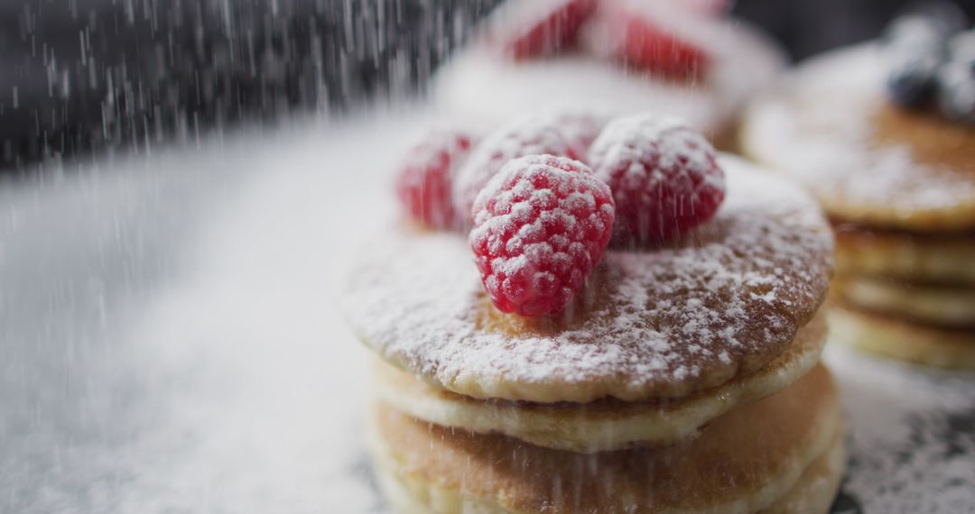 Powdered Sugar Pancakes with Fresh Raspberries