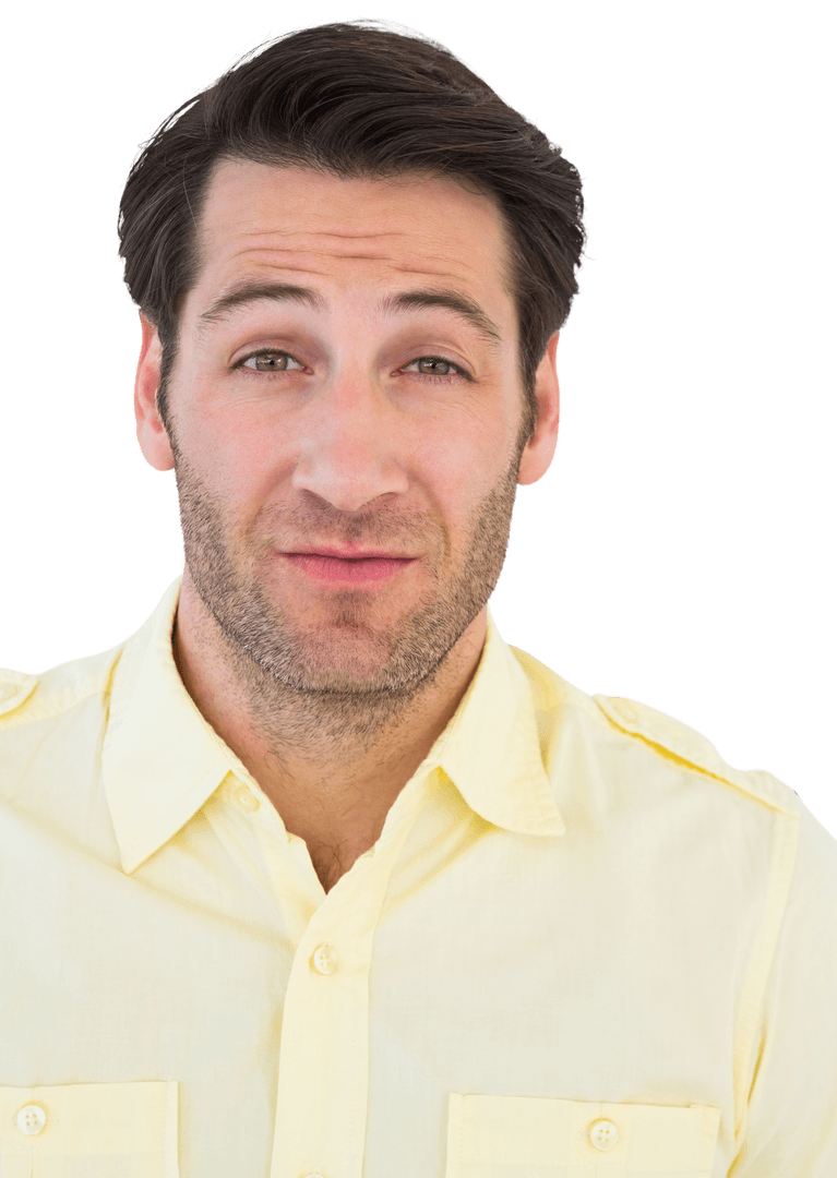 Transparent Emotive Man in Yellow Shirt with Surprised Expression