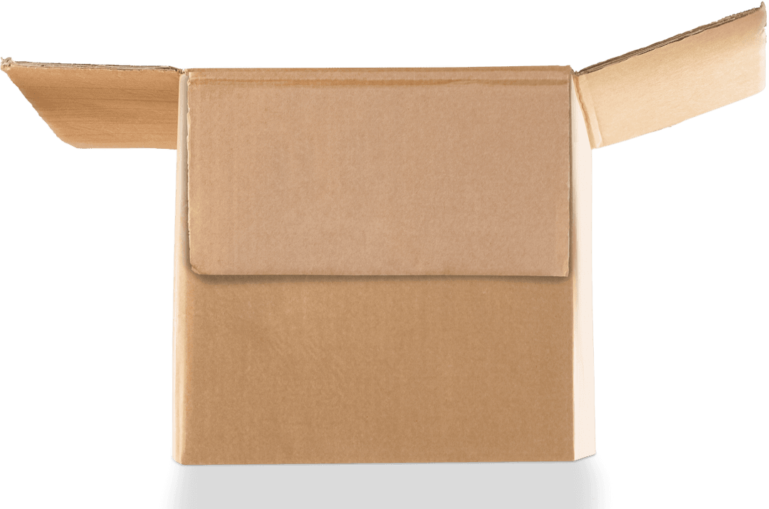 Open cardboard box on transparent background for warehouse concepts