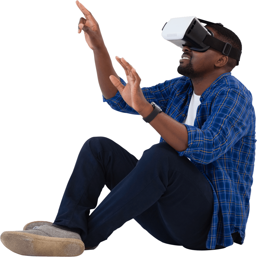 African American Man Experiencing Virtual Reality in Transparent Setting